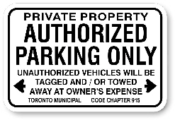 1AP005 Authorized parking sign for The City of Toronto Municipal Code Chapter 915