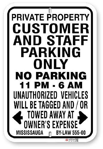 1CPMO1 Customer and Staff Parking Only with Time Limit and Mississauga By-Law 555-00