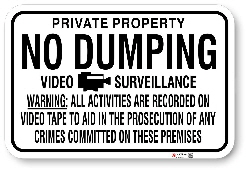 1ND001 No Dumping Video Surveillance with Warning sign 