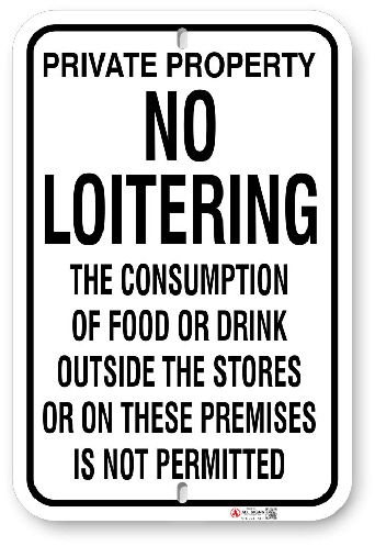 1NL001 Private Property No Loitering sign 