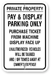 1npp01 no parking pay & display parking only - aluminum parking sign
