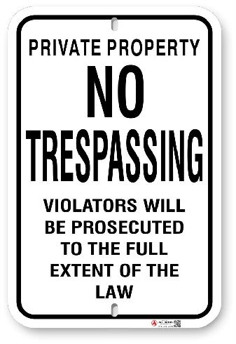 1NT001 No Tresspassing sign with Warning