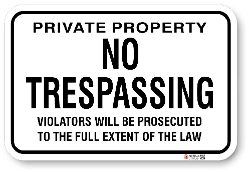1NT005 No Tresspassing sign with Warning 