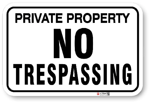 1NT006 No Tresspassing sign