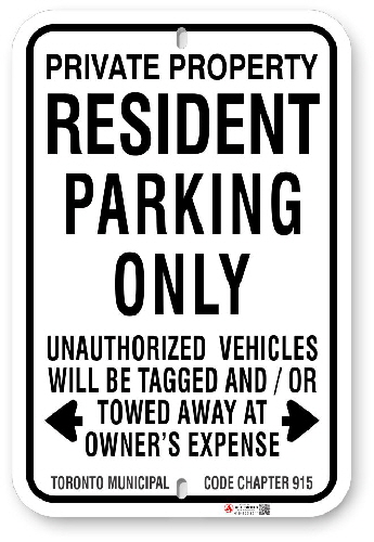 1RP001 Resident Parking Only with Toronto Municipal Code Chapter 915