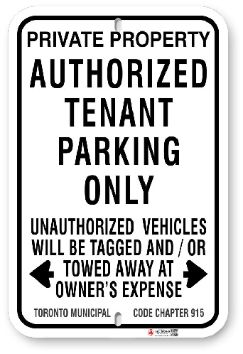 1TP007 Authorized Tenant Parking Only Sign with Toronto Municipal Code Chapter 915 