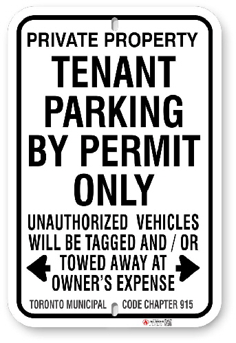 1TP010 Tenant Parking By Permit Only Sign with Toronto Municipal Code Chapter 915