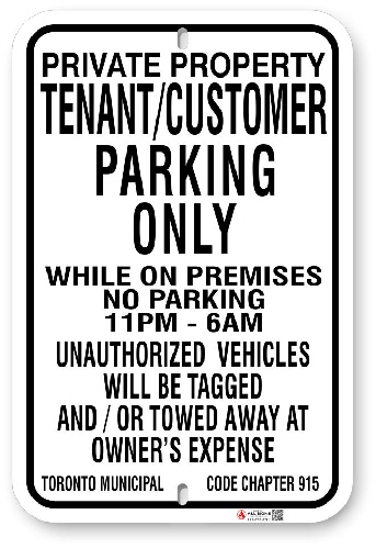 1TPC01 Tenant - Customer Parking Only While on Premises Toronto Municipal Code Chapter 915