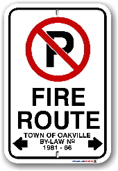 2fr008 fire route sign for the town of oakville by-law 1981-66