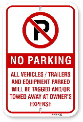 2NP002 No Parking Sign With Red Graphics and Circle P Logo