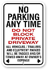 2npat01  no parking any time - do not block private driveway