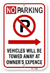 2NPRA01 No Parking Sign with Red Circle P and Right Arrow