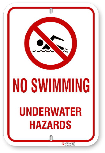 2NS001 No Swimming Under Water Hazard sign 