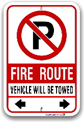 FR-6 Designated Fire Route No Parking Vehicles will be Towed Sign for the City of Mississauga Fire Route By-Law #1036-81