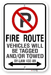 2RFR01 Richmond Hill Fire Route sign with By-Law 402-89